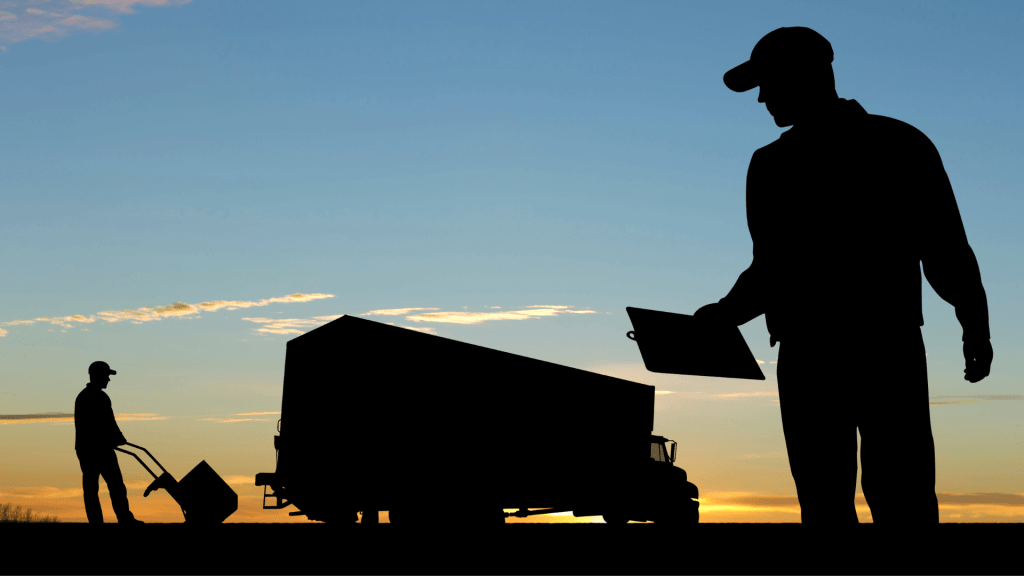 truck and man's silhouette with the documents