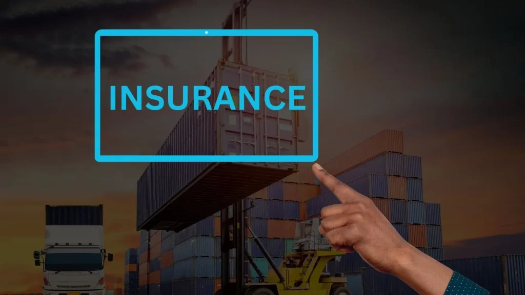 INSURANCE sign in front of container terminal