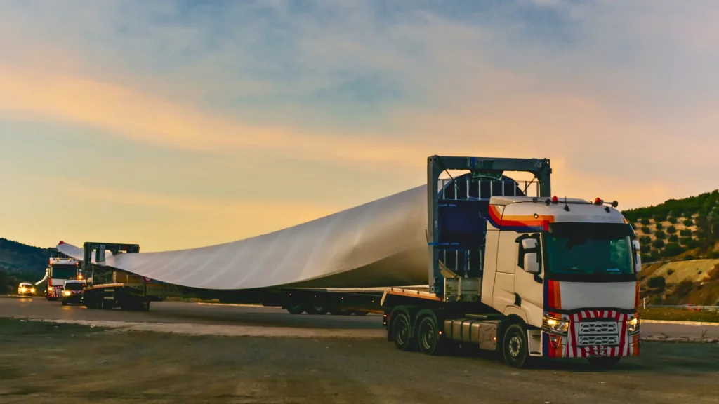 wind turbine blade on truck