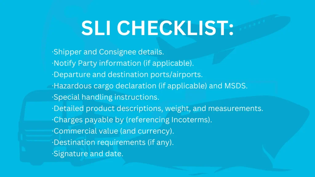 Shippers Letter of Instruction Checklist
