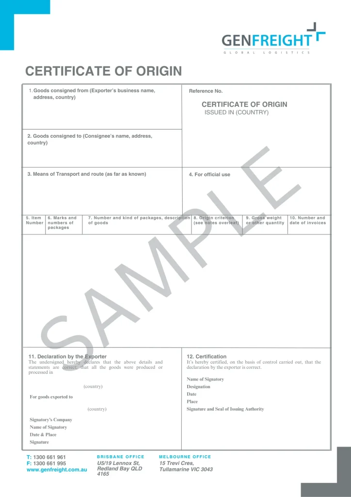 Certificate of Origin Template